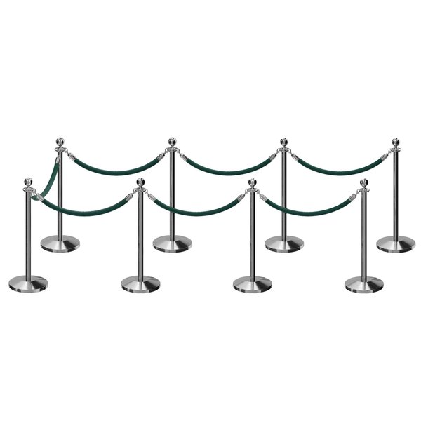 Montour Line Stanchion Post and Rope Kit Pol.Steel, 8 Ball Top7 Green Rope C-Kit-8-PS-BA-7-PVR-GN-PS